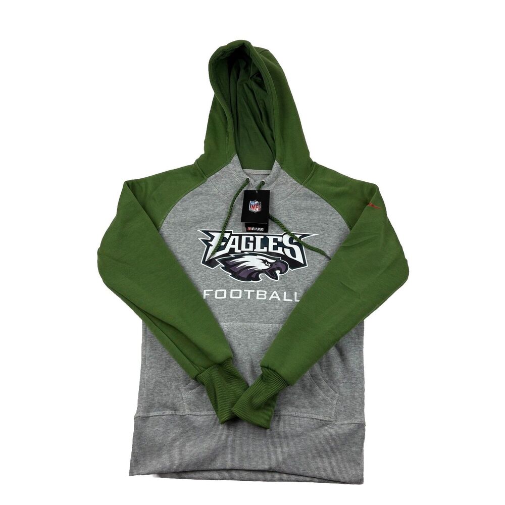 Phildelphia Eagles Nike Hoodie Womens M Gray Green Raglan Sleeve Thumb Hole New